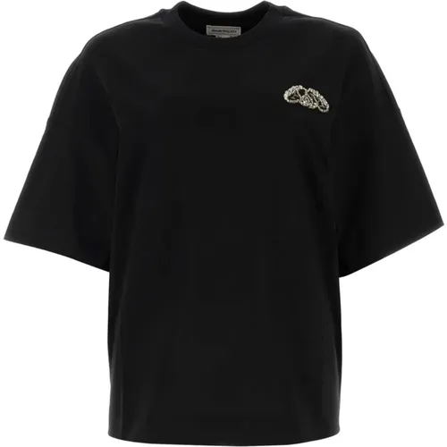 Schwarzes Oversize Baumwoll T-Shirt , Damen, Größe: 2XS - alexander mcqueen - Modalova