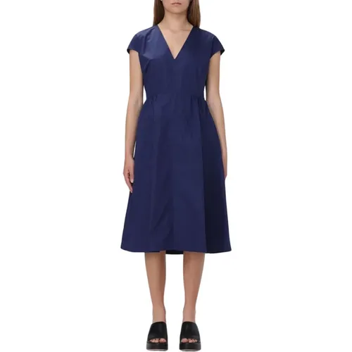 Blaues V-Ausschnitt Kleid , Damen, Größe: M - Aspesi - Modalova
