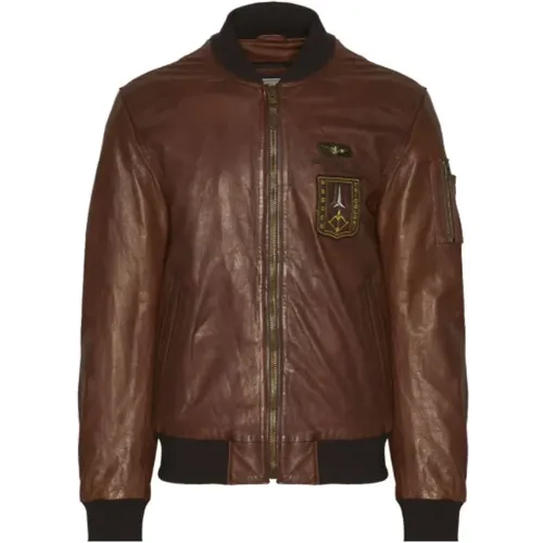 Leather Bomber Jacket with Ribbed Finishes , male, Sizes: L, 4XL, 2XL - aeronautica militare - Modalova