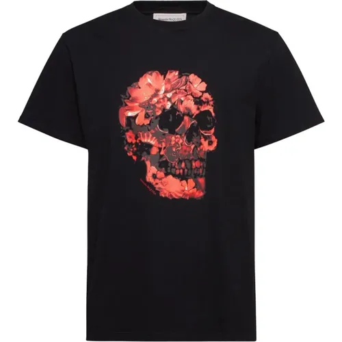 Wax Flower Skull Printed T-Shirt , male, Sizes: L, S, M, 2XL, XL - alexander mcqueen - Modalova