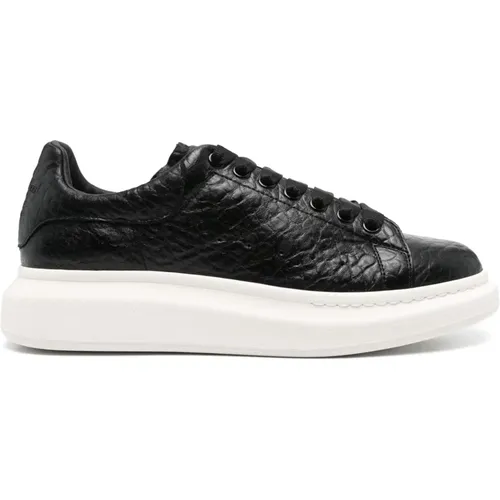 Schwarze Ledersneaker Runde Spitze , Herren, Größe: 40 EU - alexander mcqueen - Modalova