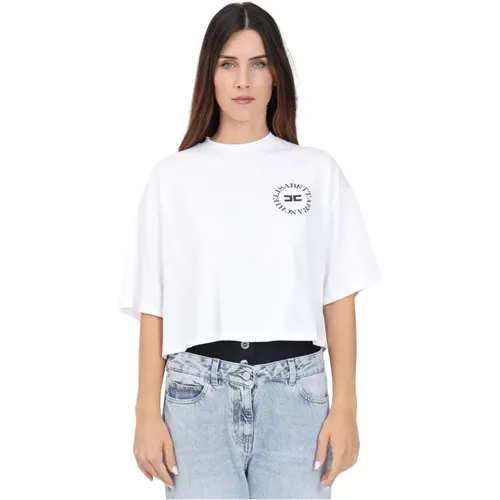 Weißes Wasserlogo-T-Shirt , Damen, Größe: M - Elisabetta Franchi - Modalova