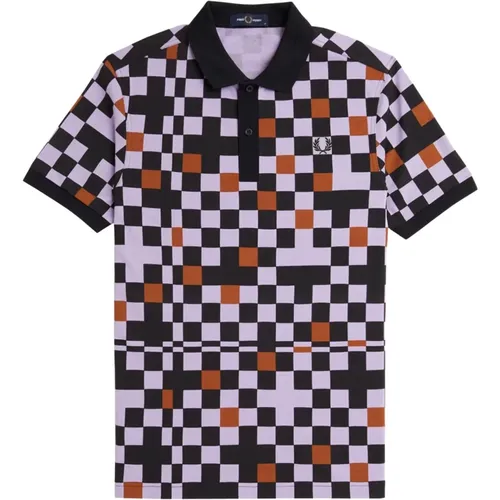 Checkered Men's Short Sleeve Polo Shirt , male, Sizes: L, M - Fred Perry - Modalova