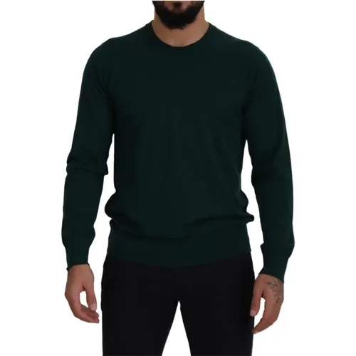 Grüner Cashmere Rundhalspullover , Herren, Größe: S - Dolce & Gabbana - Modalova