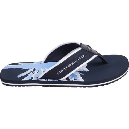 Blaue Palm Print Flip Flops , Herren, Größe: 44 EU - Tommy Hilfiger - Modalova