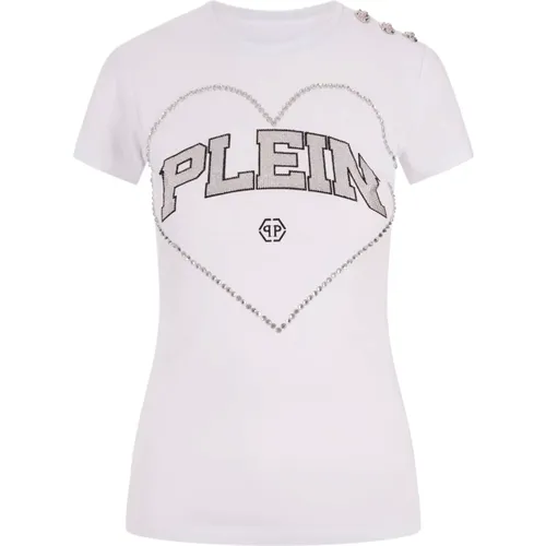 Crystal Heart T-shirt , female, Sizes: S, M - Philipp Plein - Modalova
