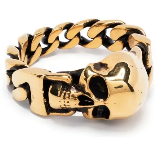 Golden Skull Chain Ring , male, Sizes: 58 MM - alexander mcqueen - Modalova