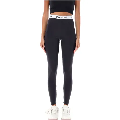 Logo Band High-Waisted Leggings , female, Sizes: M, L, S - Off White - Modalova