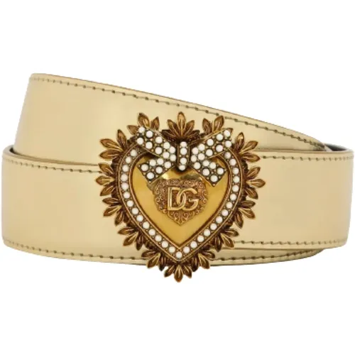 Verstellbarer metallischer Ledergürtel mit goldenem Herzverschluss - Dolce & Gabbana - Modalova