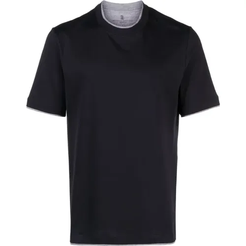 Schichtiger Blauer T-shirt , Herren, Größe: L - BRUNELLO CUCINELLI - Modalova