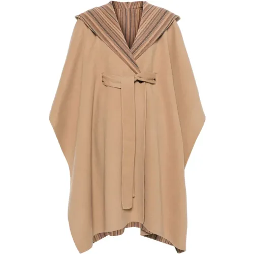 Camel Cape Coat with Oversized Hood , female, Sizes: L - PS By Paul Smith - Modalova