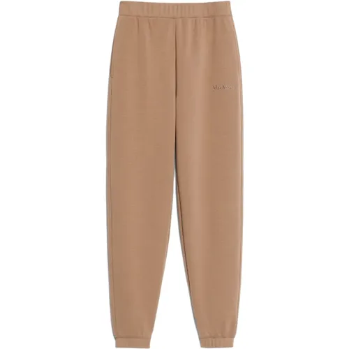 Braune Rippstrickhose mit Logodetail , Damen, Größe: S - Max Mara - Modalova