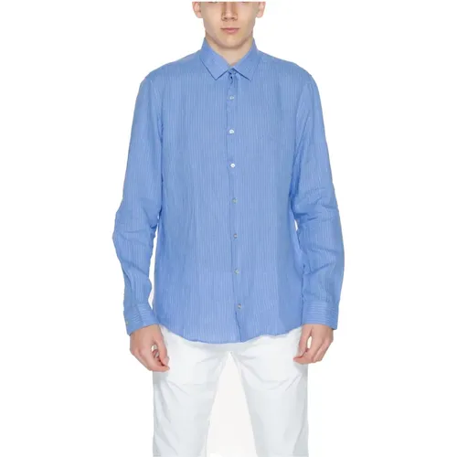 Blaues Nadelstreifen Leinenhemd , Herren, Größe: M - Calvin Klein - Modalova