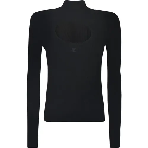 Schwarzer Cut-Out Sweatshirt mit Logo-Stickerei , Damen, Größe: M - Courrèges - Modalova