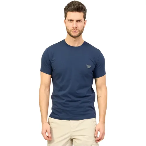 Blau Logo T-shirt Regular Fit , Herren, Größe: L - Emporio Armani EA7 - Modalova