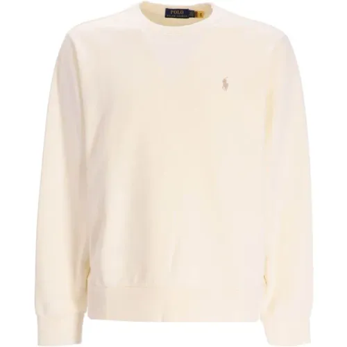 Cremefarbener Logo-bestickter Baumwoll-Sweatshirt , Herren, Größe: L - Ralph Lauren - Modalova