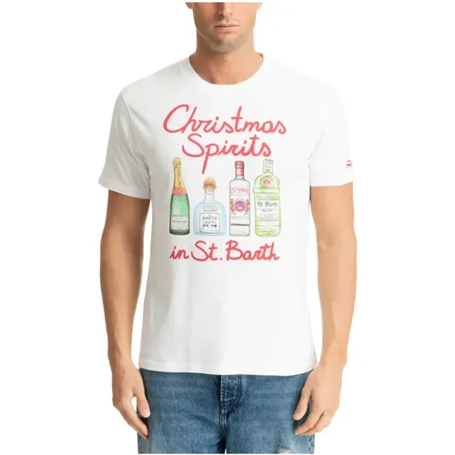 Patterned Christmas Spirits Logo T-shirt , male, Sizes: XL, L - MC2 Saint Barth - Modalova