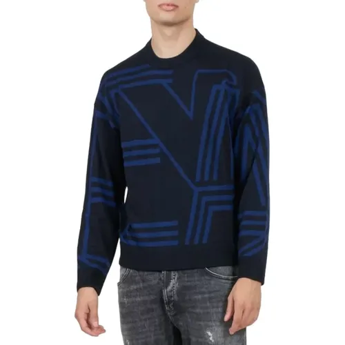 Blaue Sweaters mit Rundhalsausschnitt und Langen Ärmeln - Emporio Armani - Modalova