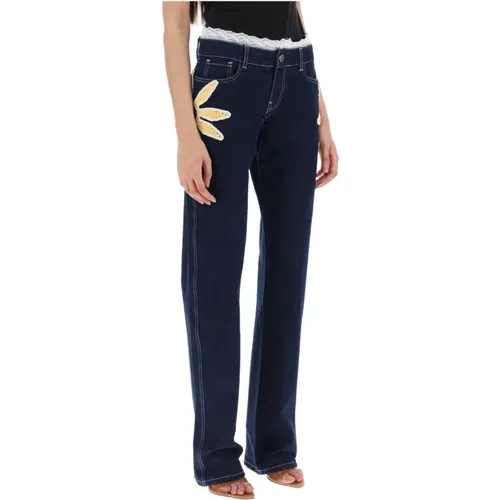 Jeans mit gehäkelten Blumen und niedriger Taille , Damen, Größe: S - Siedrés - Modalova