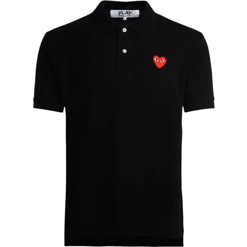 Schwarzes Polo-Shirt mit rotem Herz - Comme des Garçons Play - Modalova