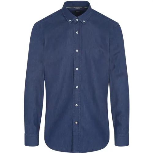 Cotton Shirt Navy , male, Sizes: L, M - Hugo Boss - Modalova