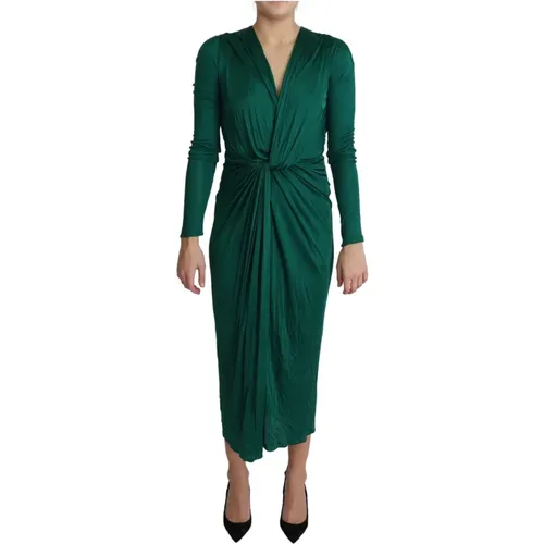 Grünes Enganliegendes Silhouetten Midi Viskosekleid - Dolce & Gabbana - Modalova