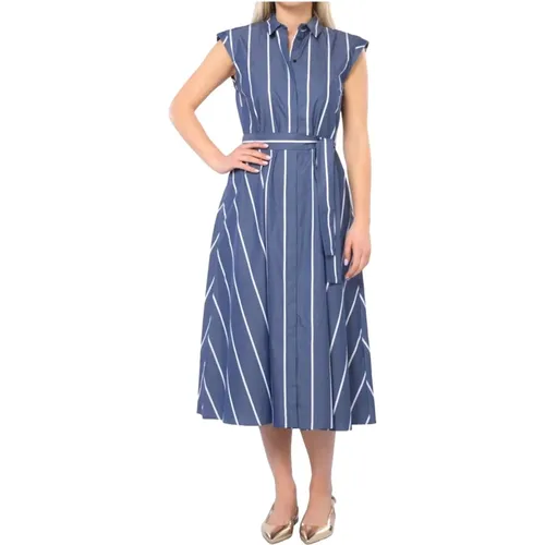 Blaues Chemisier Kleid Baumwolle Midi , Damen, Größe: 2XS - Marella - Modalova