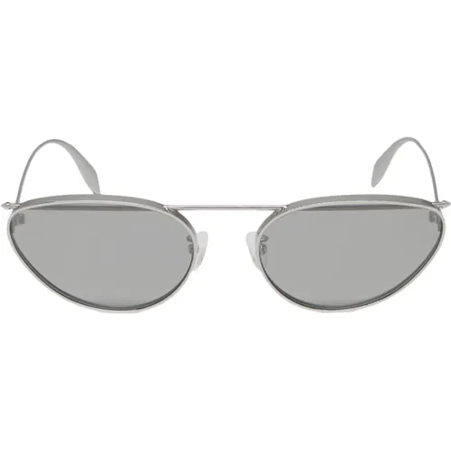 Silberne Cat-Eye Sonnenbrille mit Flash-Gläsern - alexander mcqueen - Modalova