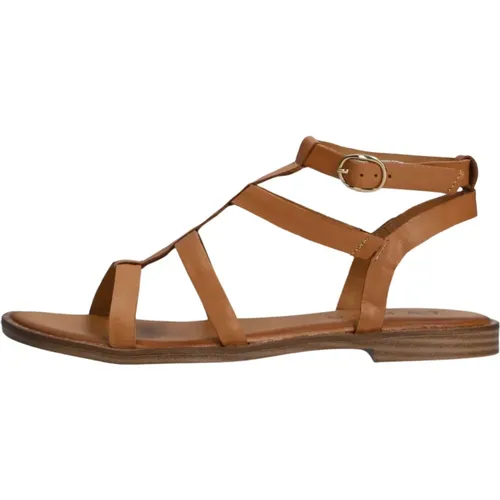 Stilvolle Cognac Sandalen mit Goldnieten , Damen, Größe: 39 EU - Tango - Modalova