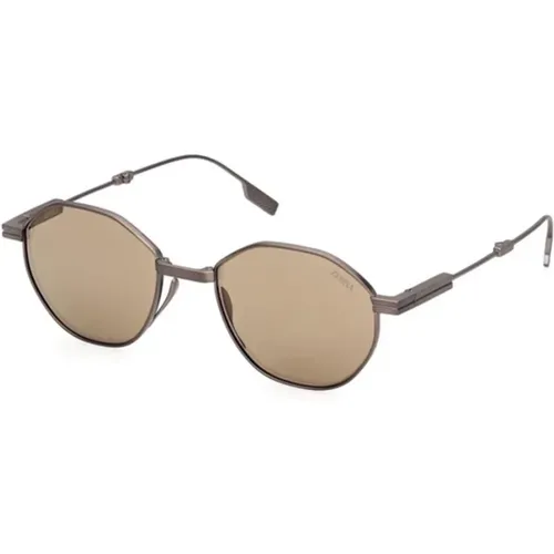 Shiny Light Bronze Brown Sunglasses , unisex, Sizes: 53 MM - Ermenegildo Zegna - Modalova