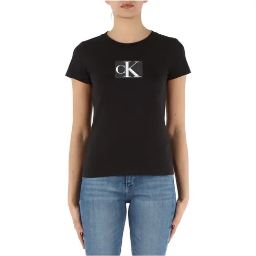 Cotton Logo Sequin T-shirt , female, Sizes: M, S, XS - Calvin Klein Jeans - Modalova