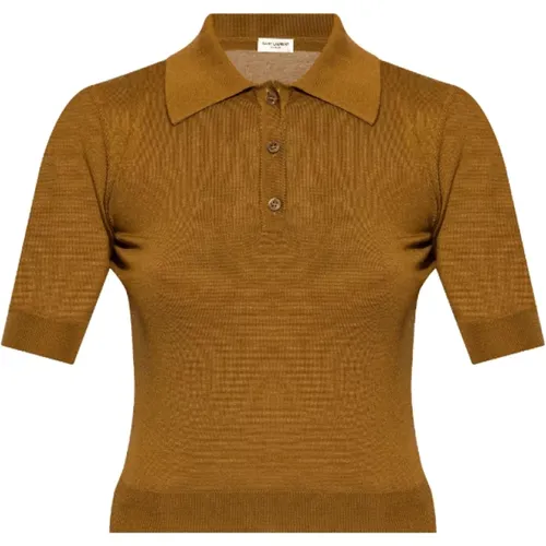 Brauner Gestrickter Poloshirt - Saint Laurent - Modalova