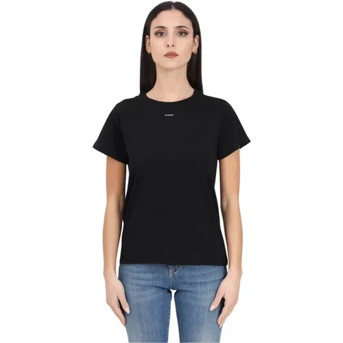 Slim Fit T-Shirt with Mini Logo Print , female, Sizes: S, M - pinko - Modalova