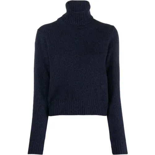 Dark Cashmere Turtleneck with Logo , female, Sizes: L - Ami Paris - Modalova