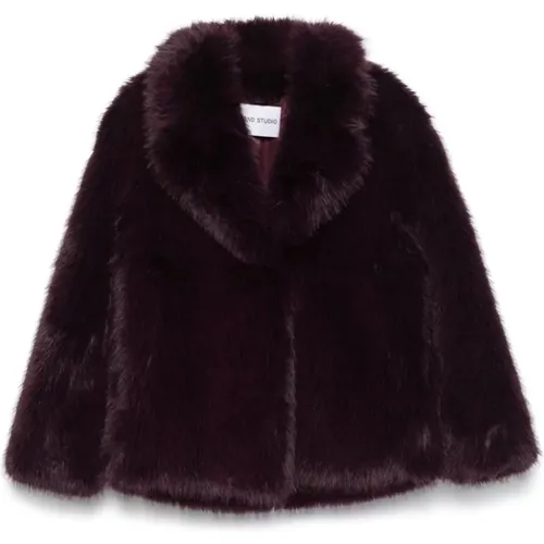 Faux-Fur Bordeaux Mantel , Damen, Größe: XS - STAND STUDIO - Modalova