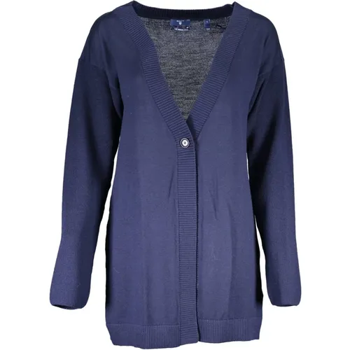 Blauer Wollpullover, Langarm, Logo , Damen, Größe: S - Gant - Modalova