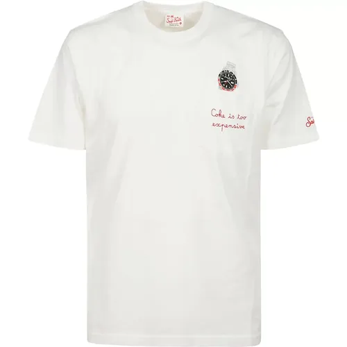 Weiße Baumwoll-T-Shirt mit roter Stickerei - MC2 Saint Barth - Modalova