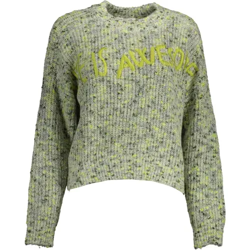 Grüner bestickter Pullover mit kontrastierenden Akzenten , Damen, Größe: XL - Desigual - Modalova