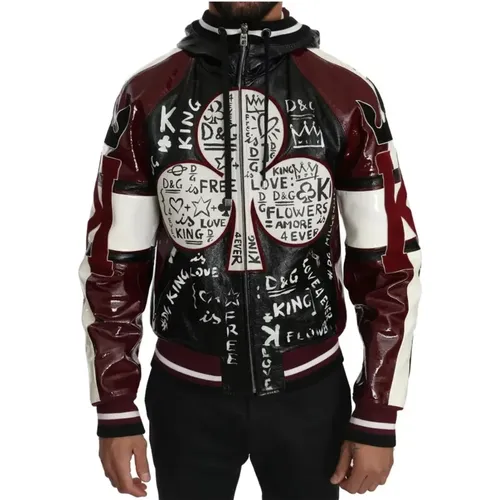 Graffiti Leder Bomberjacke - Dolce & Gabbana - Modalova