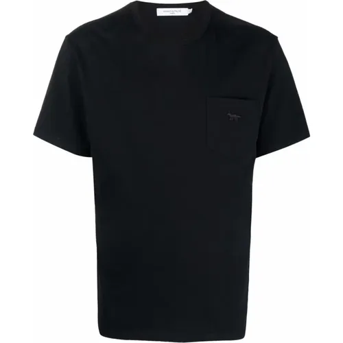 Schwarzes Logo-Taschen-T-Shirt Kurzarm , Herren, Größe: L - Maison Kitsuné - Modalova