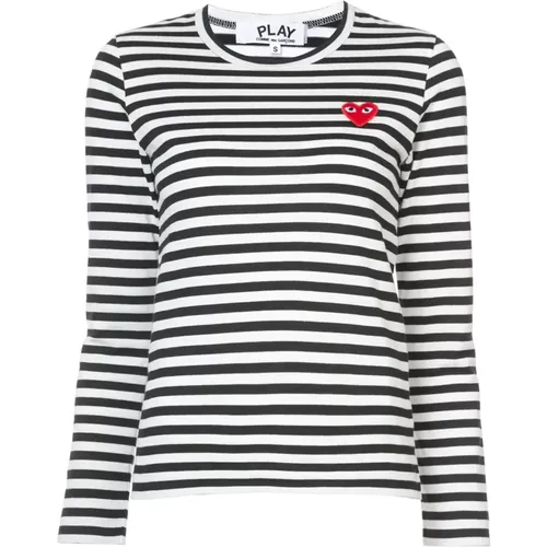 Iconic Heart Striped Long Sleeve Tee , female, Sizes: M - Comme des Garçons Play - Modalova