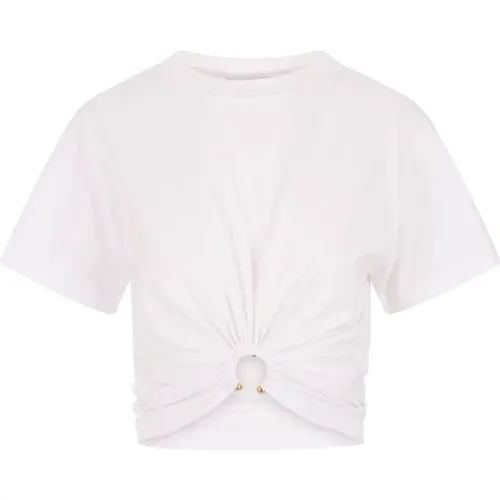 Weiße Crop T-shirt mit Goldring , Damen, Größe: XS - Paco Rabanne - Modalova