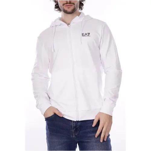 Baumwoll-Zip-Sweatshirt mit Kapuze , Herren, Größe: M - Emporio Armani EA7 - Modalova