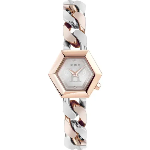 Hexagon Groumette Silver/Rose Gold Watch , female, Sizes: ONE SIZE - Philipp Plein - Modalova