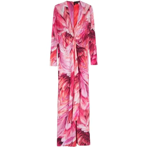 Feather-Print Maxi Dress , female, Sizes: M, L - Roberto Cavalli - Modalova