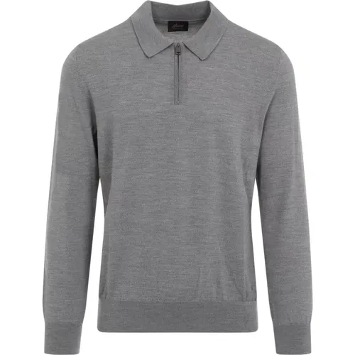 Luxurious Grey Wool Polo Shirt , male, Sizes: M - Brioni - Modalova