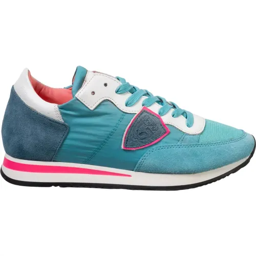 Suede and Fabric Low Sneakers with White and Pink Details , female, Sizes: 5 1/2 UK - Philippe Model - Modalova