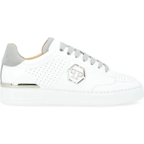 Perforated Leather Lo-Top Sneaker with Grey Details , male, Sizes: 7 UK - Philipp Plein - Modalova