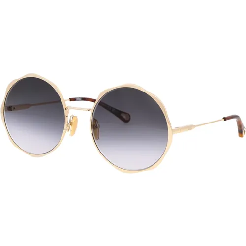 Stylische Sonnenbrille mit Modell CH0184S,Runde Metallsonnenbrille mit Wellenmuster - Chloé - Modalova