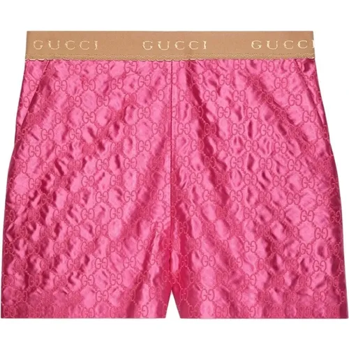 Fuchsia Seiden Shorts Bestickt - Gucci - Modalova